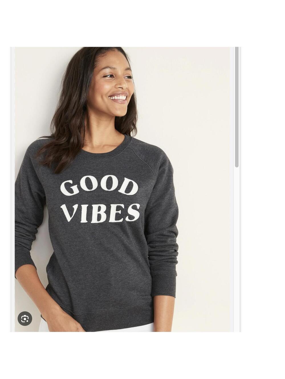 Good Vibes Charcoal Relaxed Crewneck Sweatshirt, Embroidered - Size XS